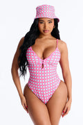 Tamara 1 Piece Swimsuit With Hat - Pink/combo