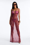 Soul On Fire 3 Piece Bandeau Bikini & Cover Up Plunge Maxi Dress - Red/combo