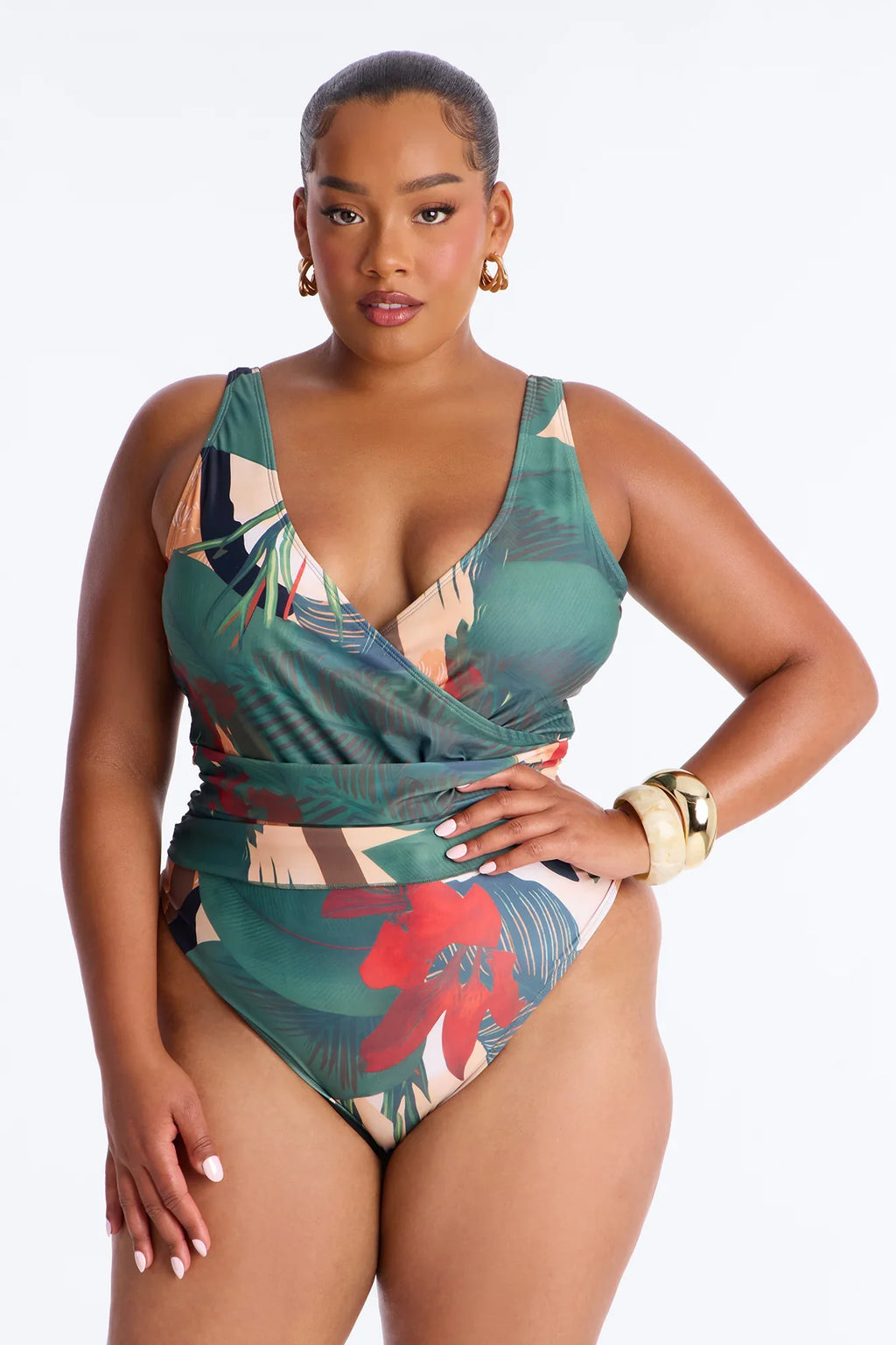 Solene 1 Piece Draped Swimsuit With Matching Sarong - Multi Color