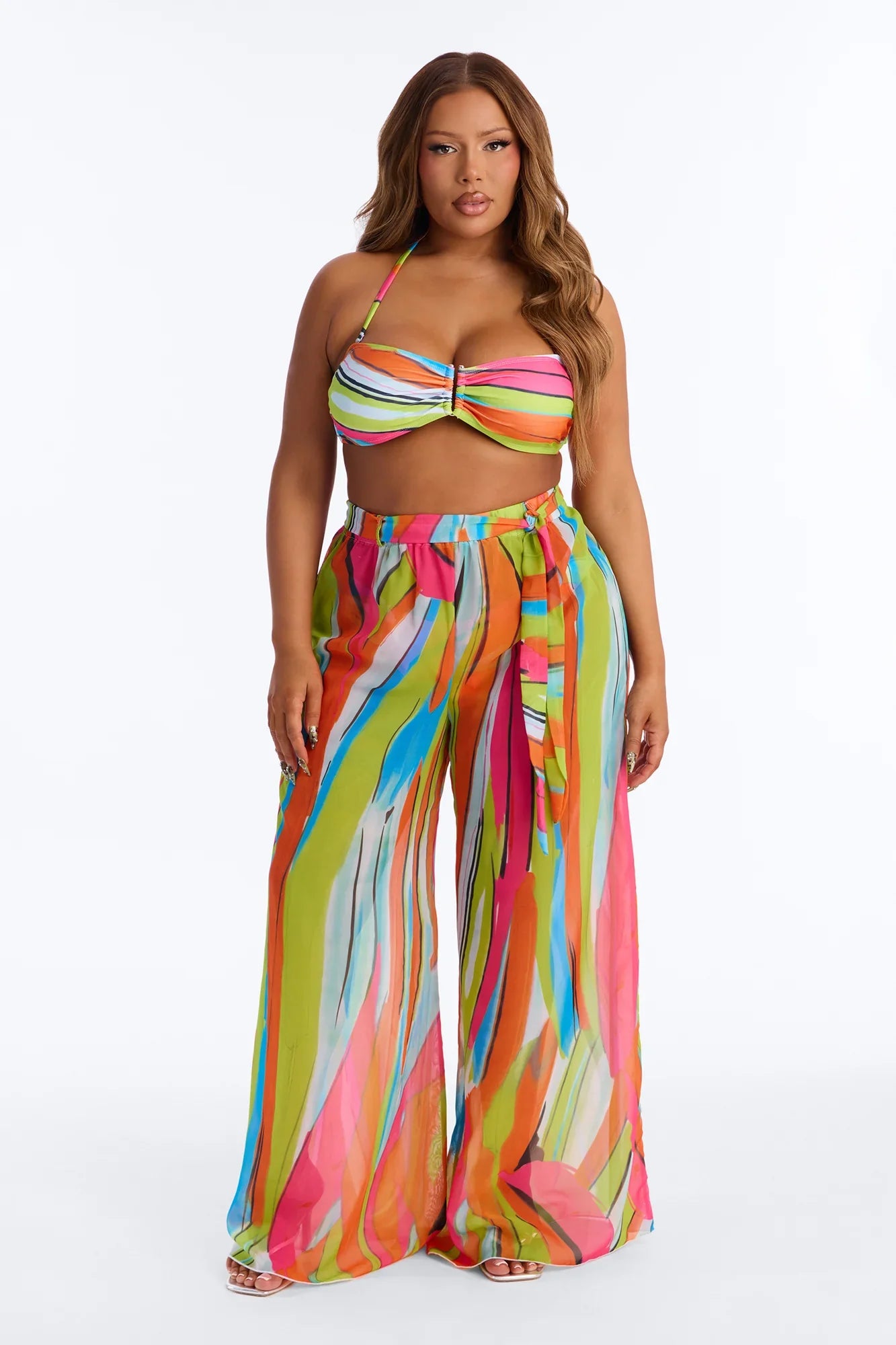 Rosalia Geometric Print Bandeau Bikini & Pant Set - Multi Color