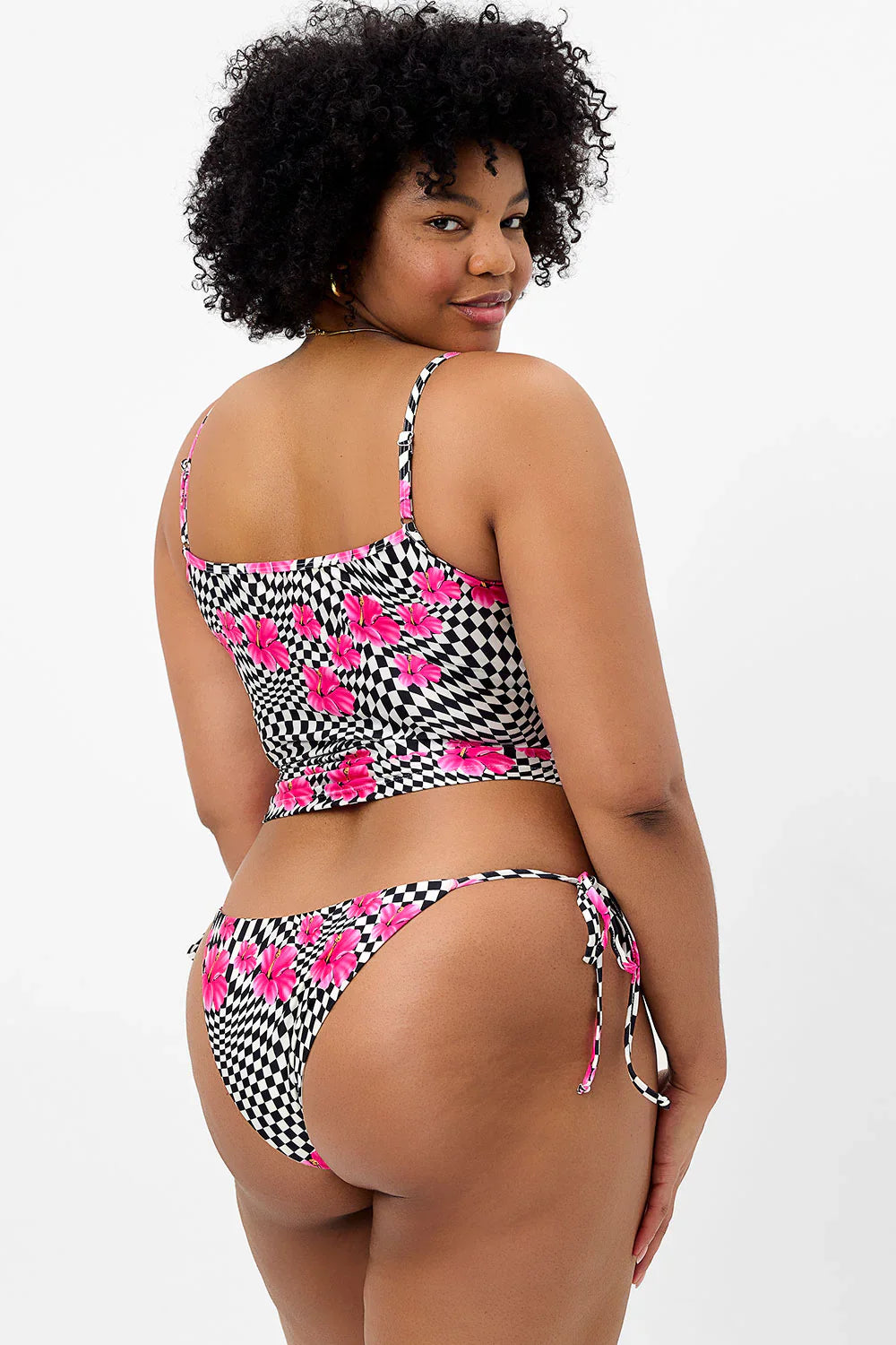 Keira Shine Cheeky Bikini Bottom - Black Morrison Hibiscus