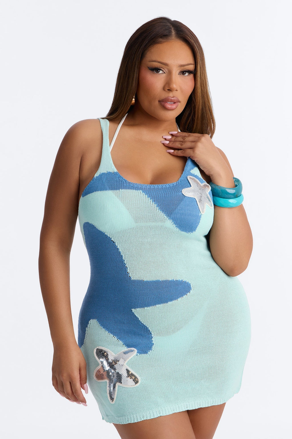 Aqua Atelier Crochet Swim Cover Up Dress - Blue/combo