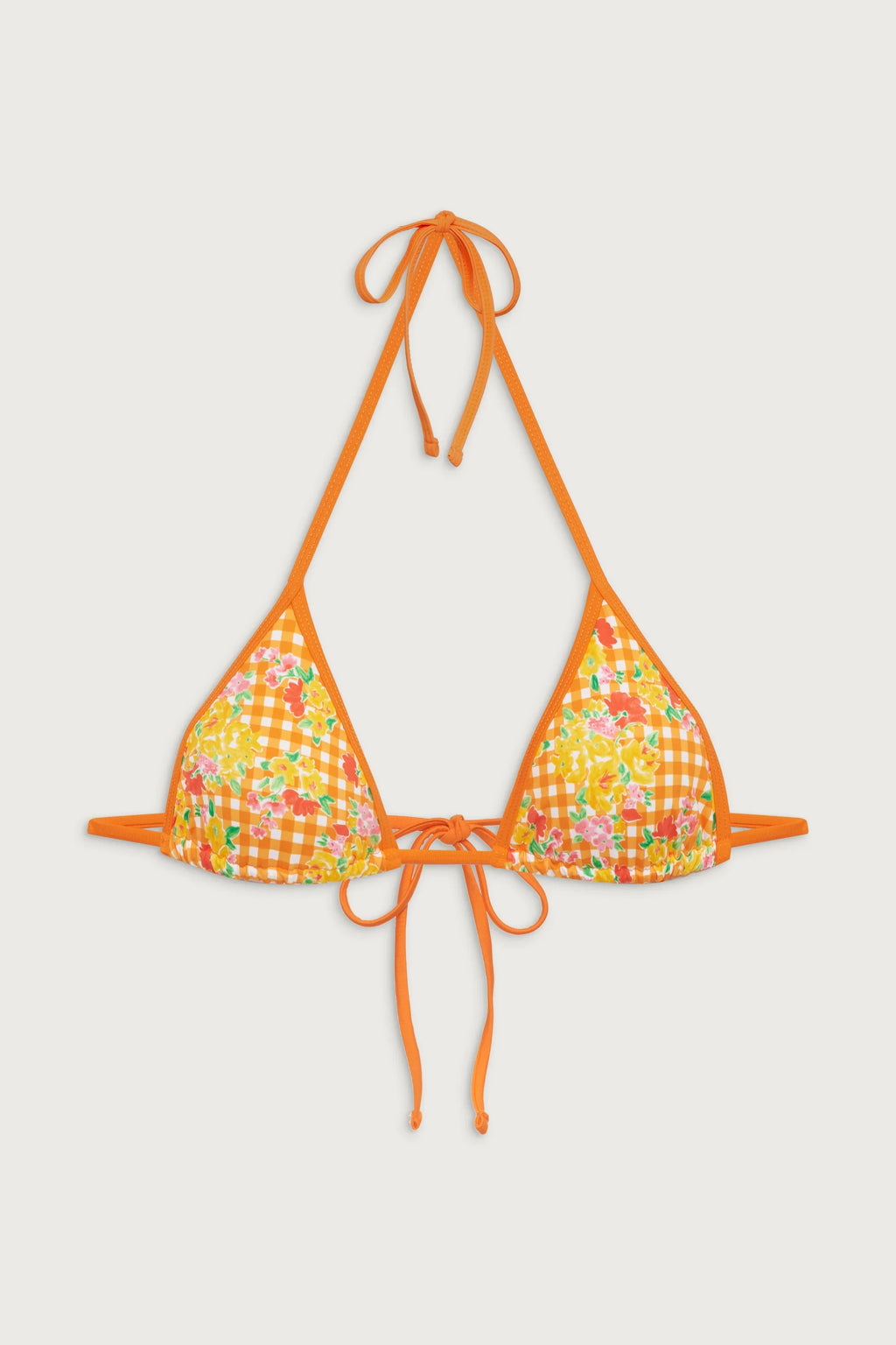 Nick Floral Triangle Bikini Top - Marigold Gingham