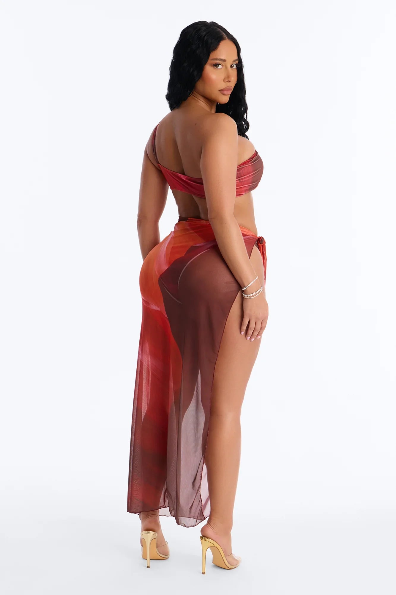 Days In Paradise Floral 3 Piece Bikini & Sarong Sunsuit - Brown Combo