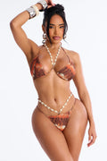 Kissed By Nature 2 Piece Beaded Triangle Bikini Set - Orange/combo