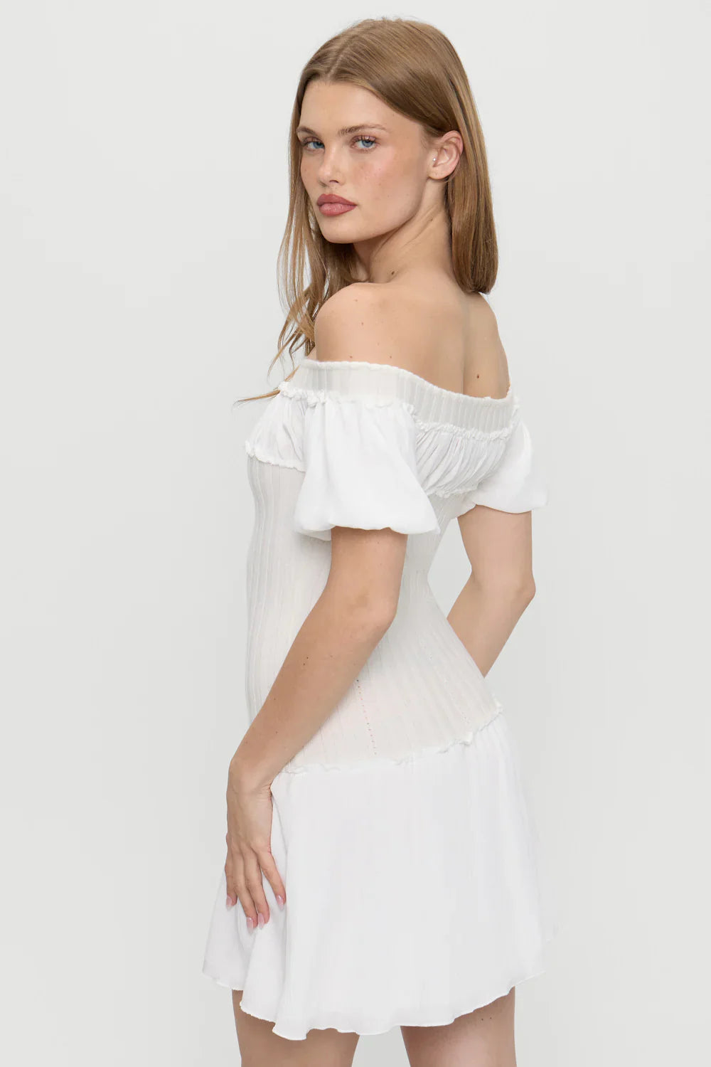 Aura Off The Shoulder Mini Dress - Coconut Cream