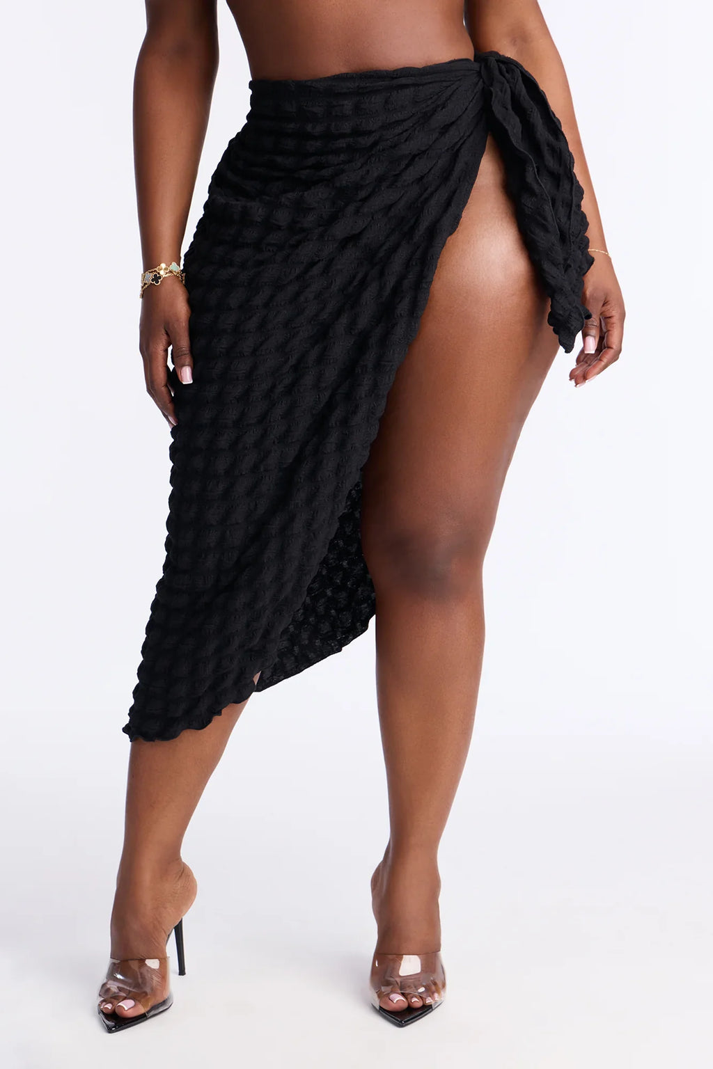 Bri Bubble Maxi Cover Up Tie Sarong - Black