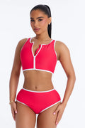 Waves Runner Colorblock Tank High Waist 2 Piece Bikini Bottom - Red/combo