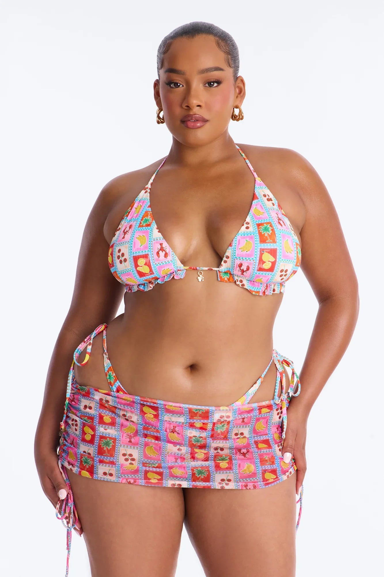 Peachy Keen 3 Piece Bikini & Mini Skirt Set - Pink/combo