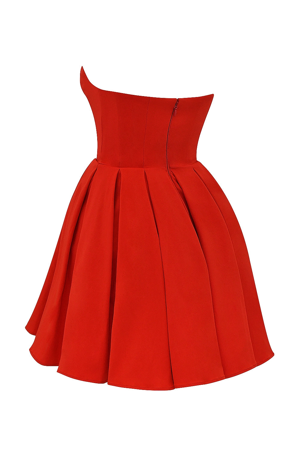 italian tomato strapless pleated mini dress