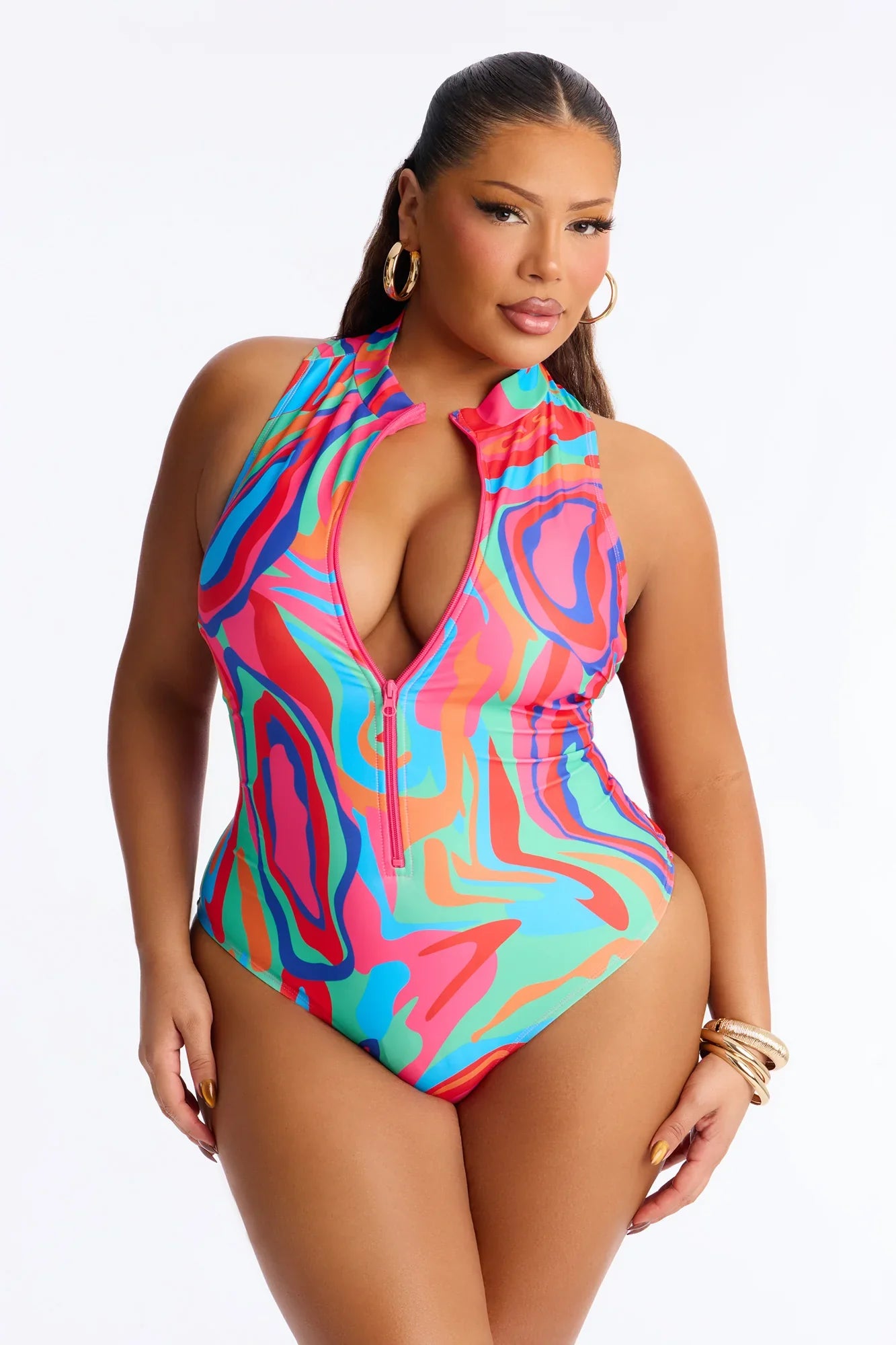 Kairi Evelyn Zip Up 1 Piece Swimsuit - Multi Color