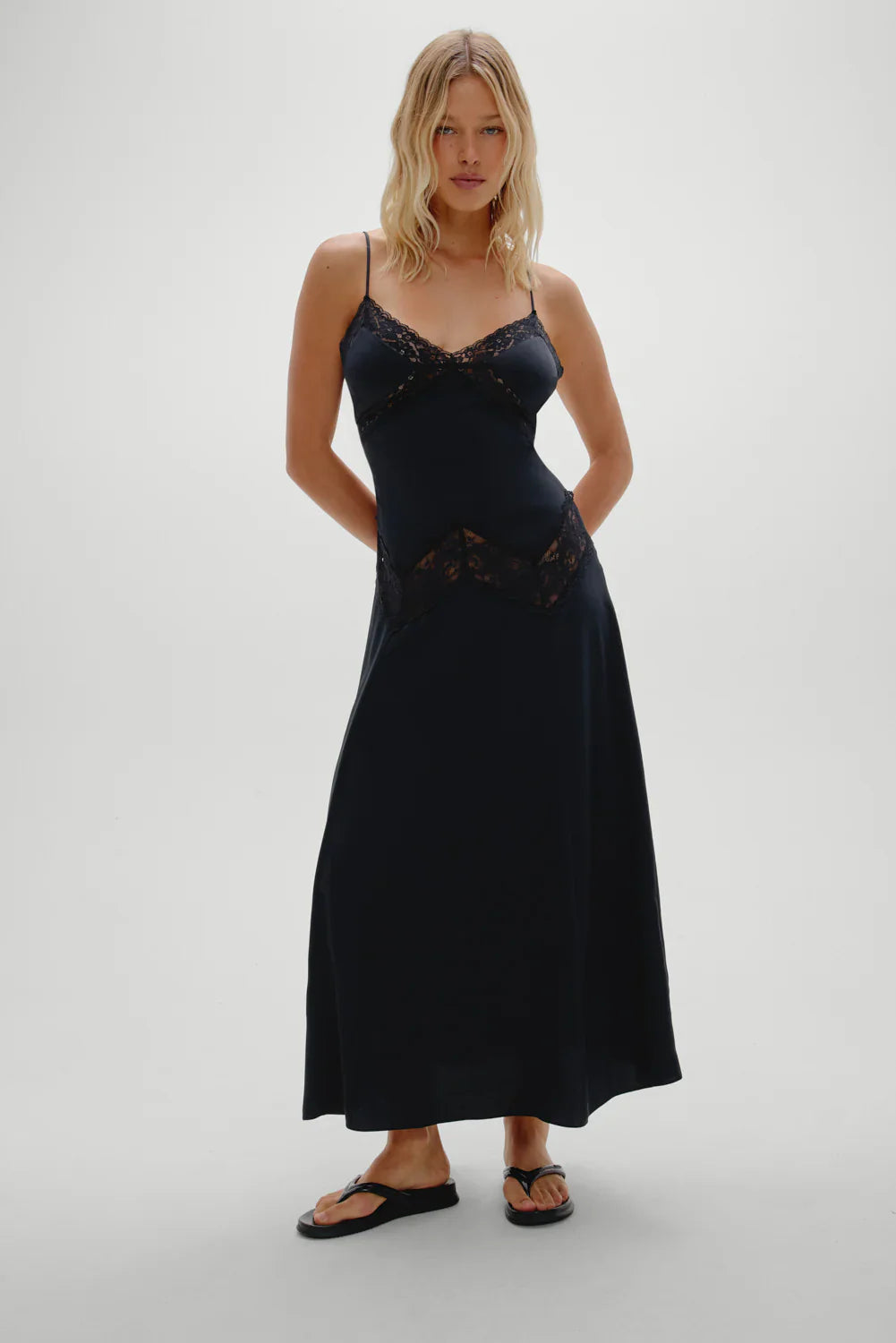 Ethereal Satin Lace Maxi Dress - Meet Me At Dusk