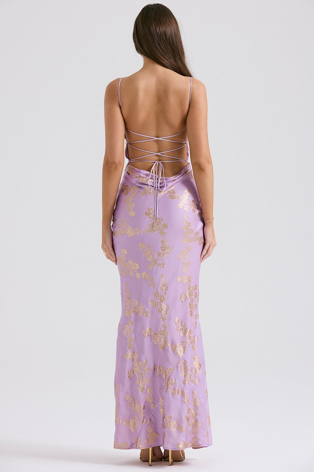 orchid jacquard satin gown