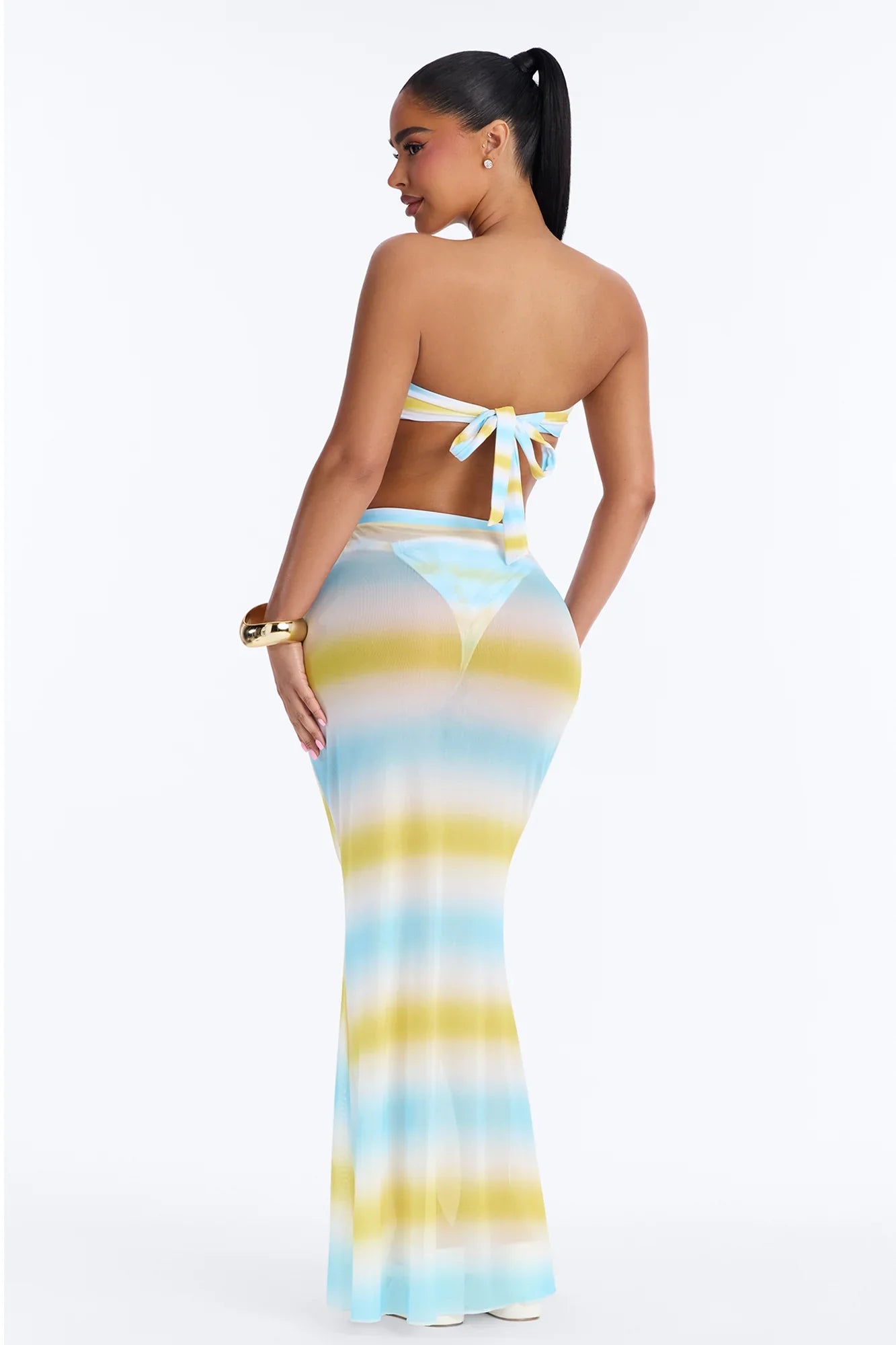 Heats Waves Ombre Hardware 3 Piece Bikini Skirt Set - Yellow/combo