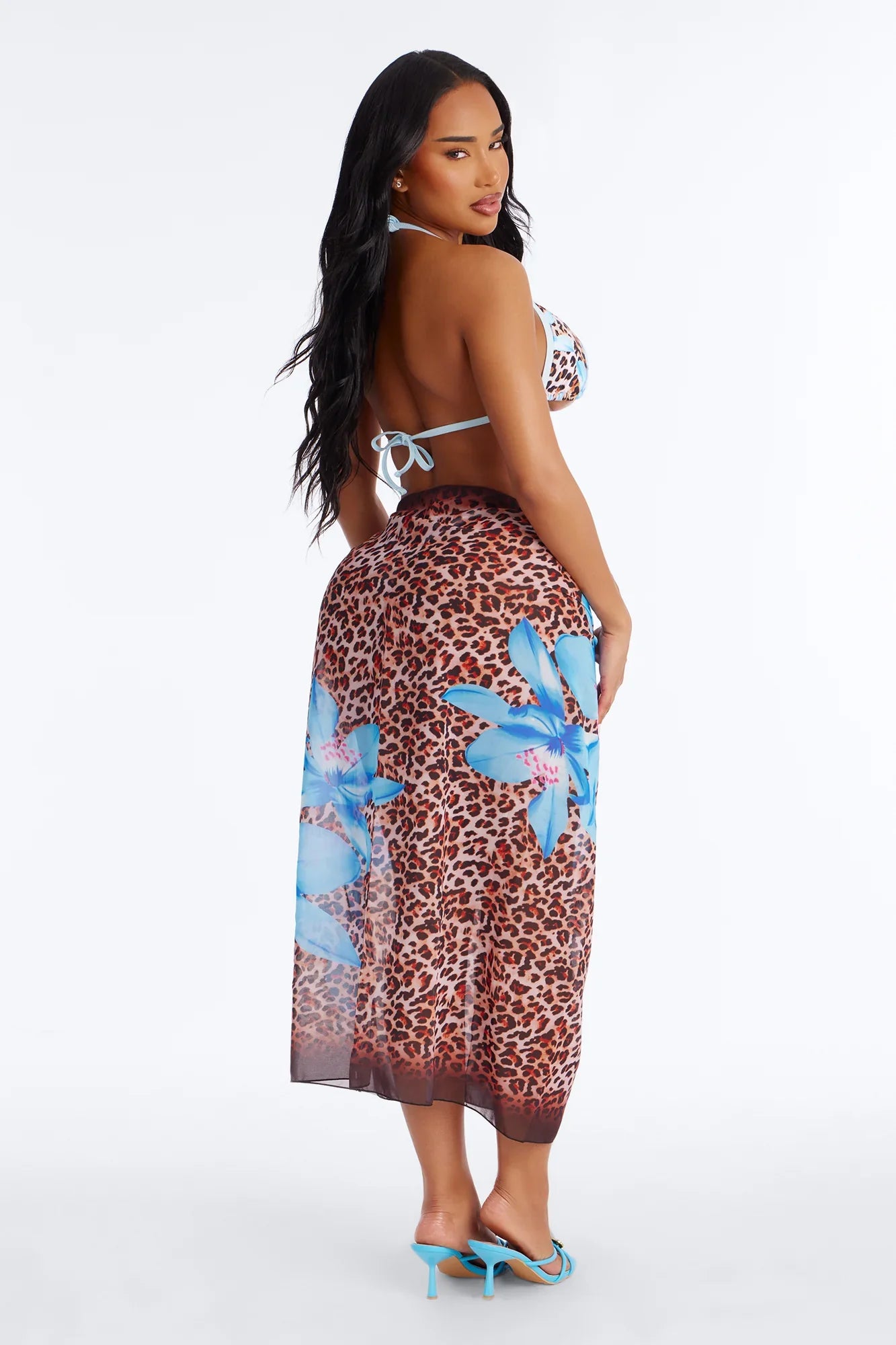 Quinn Floral Leopard 3 Piece Bikini Sarong Set - Leopard