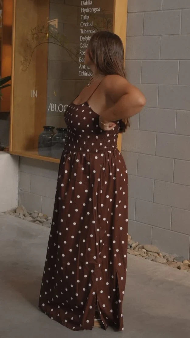 Gena Maxi Dress - Chocolate Polka