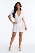 Palm Tree Shade Swim Cover Up Mini Dress - White